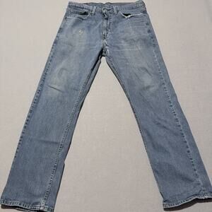 Levi's 505 Jeans Blue Denim Mid Rise Pockets Straight Leg Distressed Men's 34x30